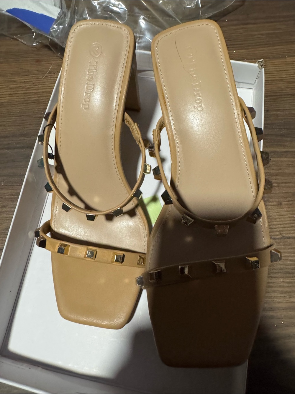 Women’s Studded Square-Toe Sandal in Tan